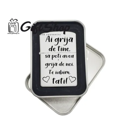 Ai grija de tine, bricheta metalica gravata laser cu mesaj